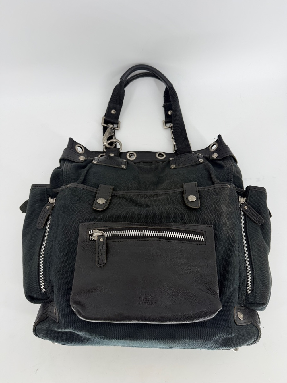 Will Leather Goods Liver Pool - Black Leather & Canvas Tote Shoulder Bag